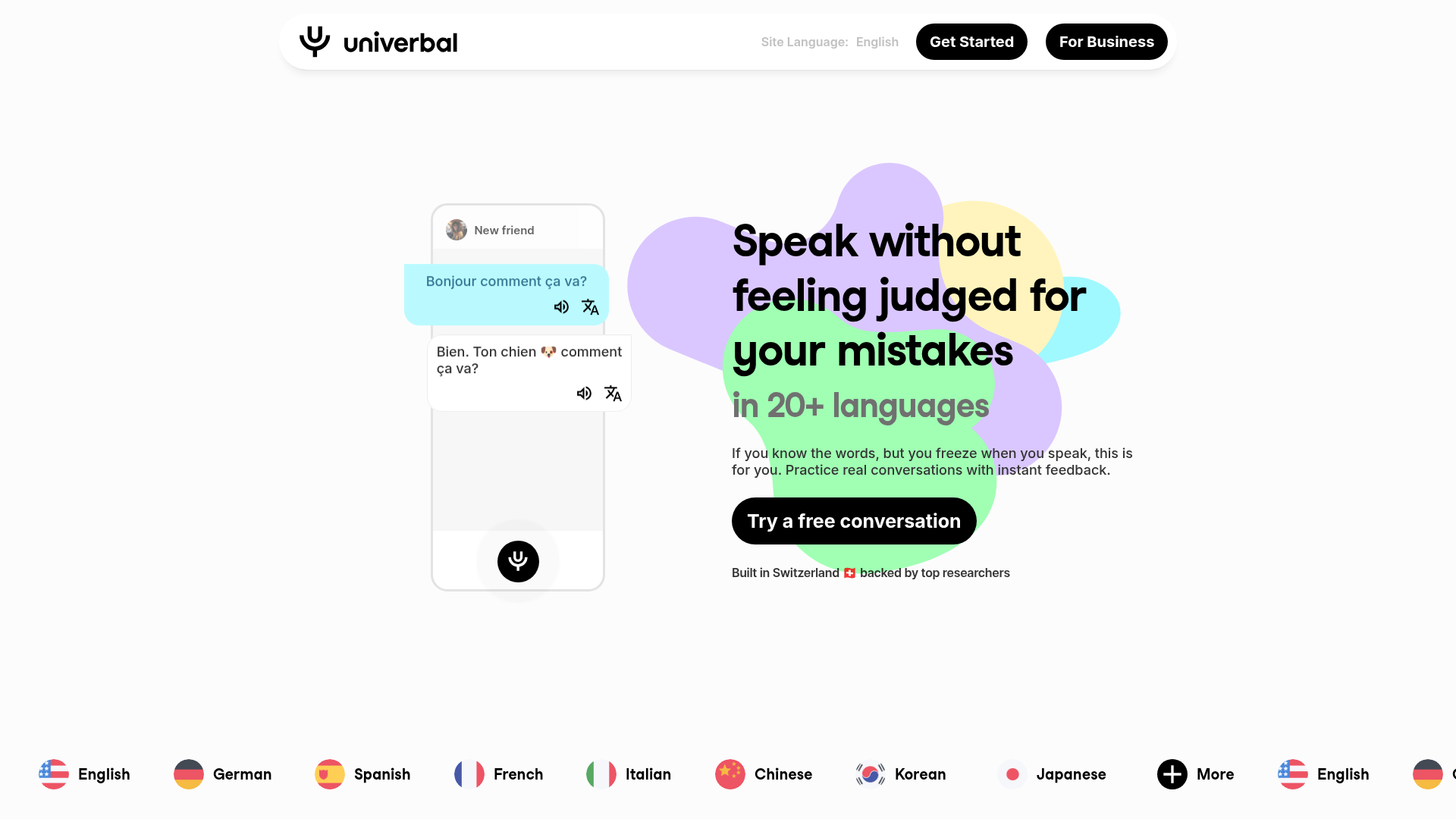 Univerbal homepage showing gamified AI language missions and daily learning paths